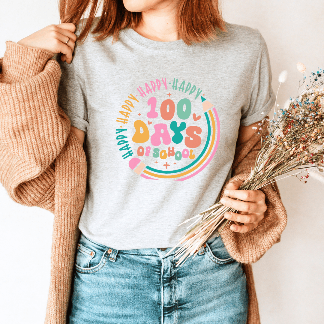 "100 Days of School" Cute Teacher T-shirt - Teacher Care Crate - T-Shirt