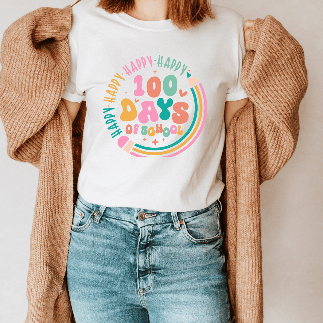 "100 Days of School" Cute Teacher T-shirt - Teacher Care Crate - T-Shirt