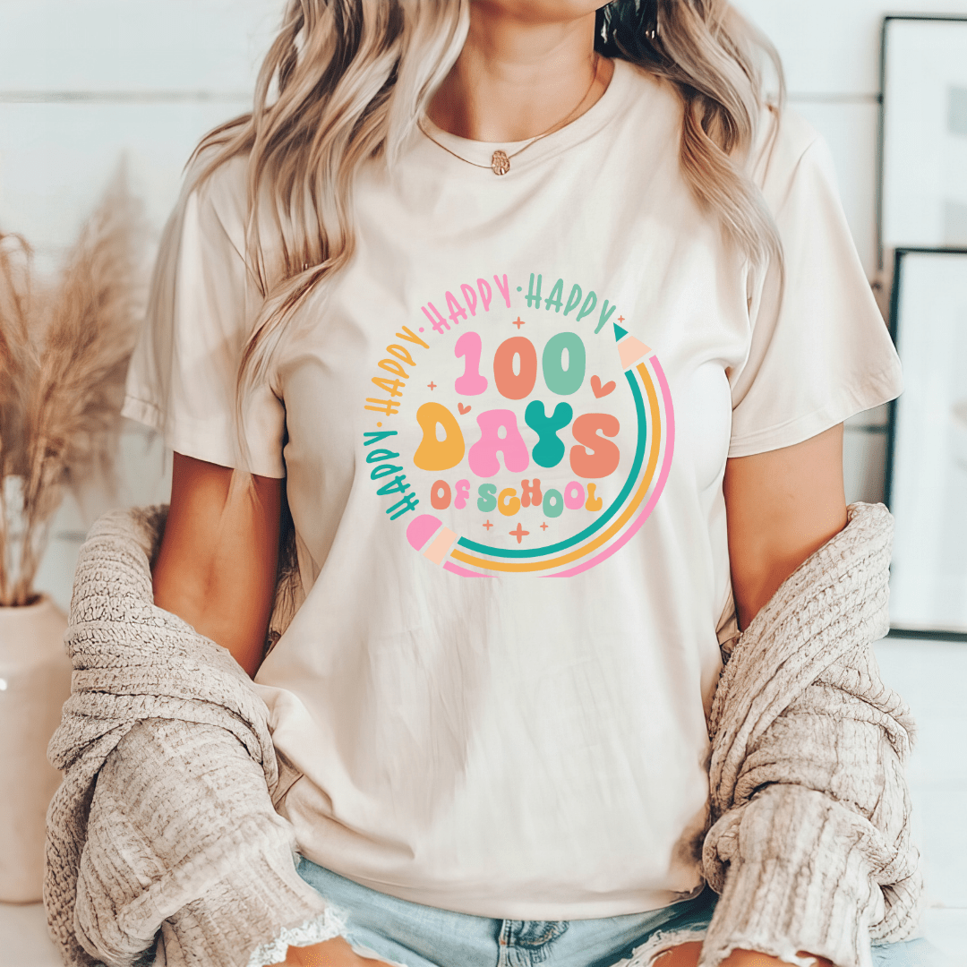 "100 Days of School" Cute Teacher T-shirt - Teacher Care Crate - T-Shirt