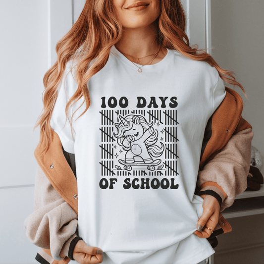 "100 Days of School" Unicorn Teacher T-shirt - Teacher Care Crate - T-Shirt