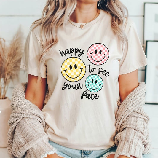"Happy to See Your Face" Checkered Teacher T-shirt