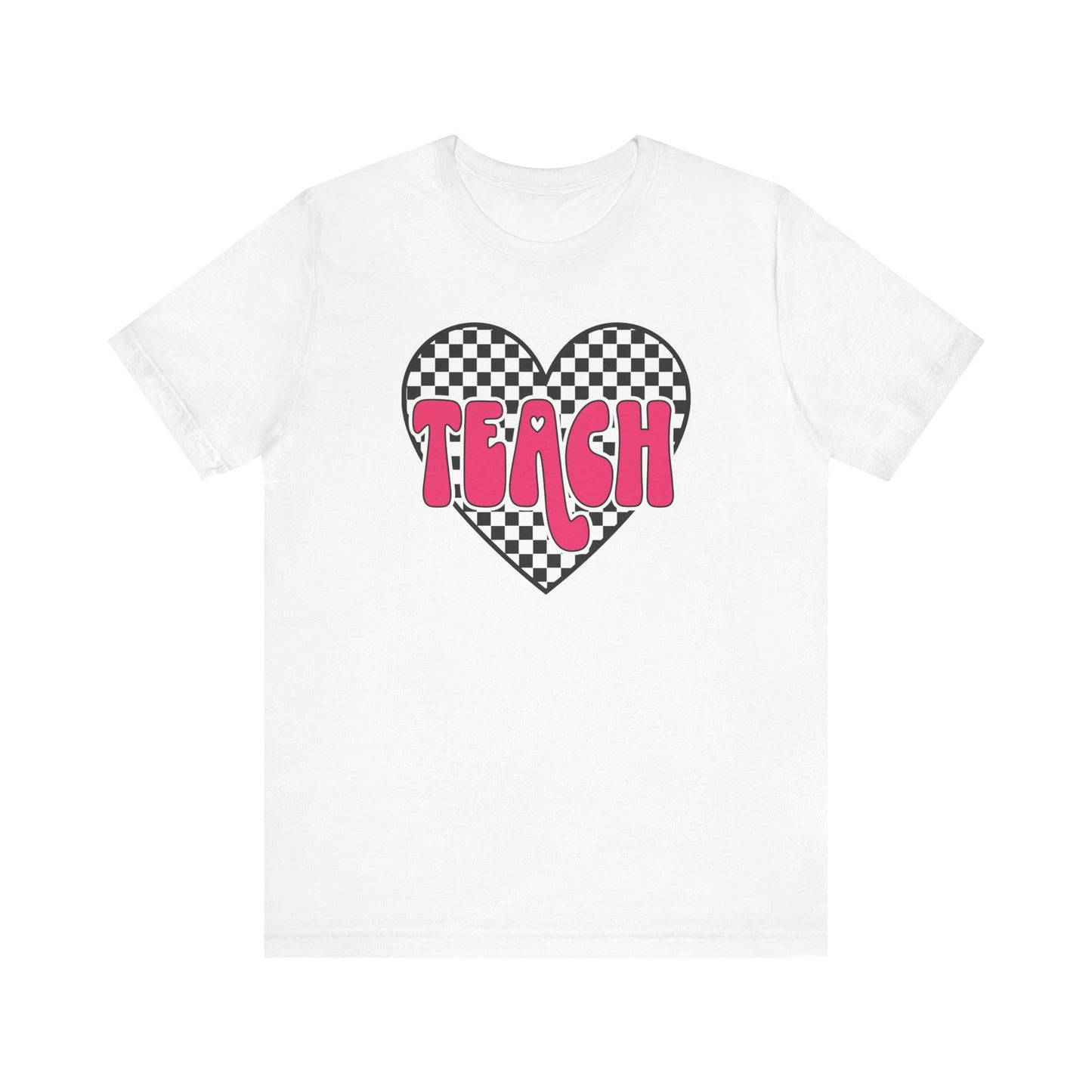 "Checkered Heart Teach" Teacher T-shirt