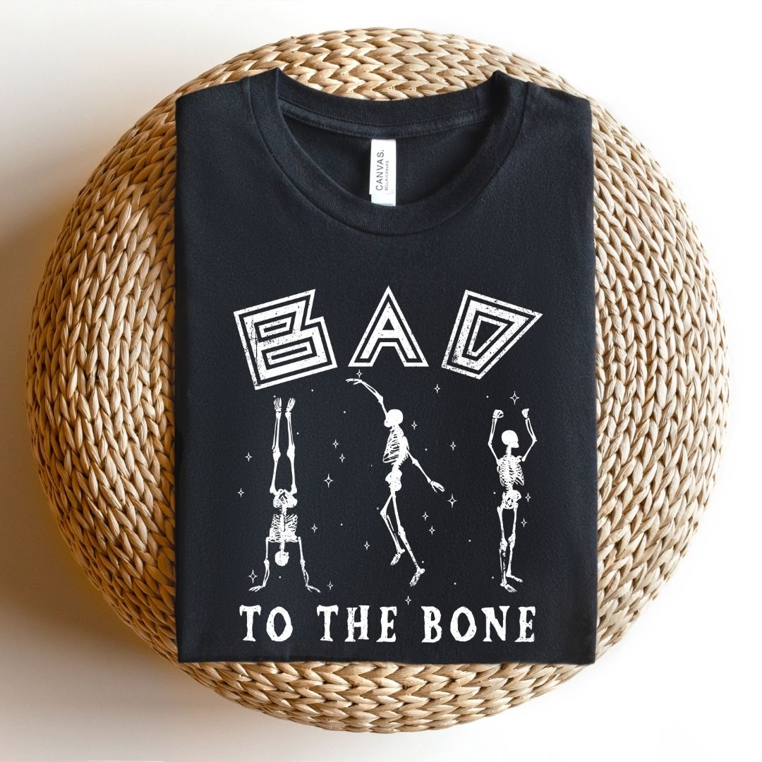 "Bad to the Bone" Distressed Halloween Teacher T-shirt