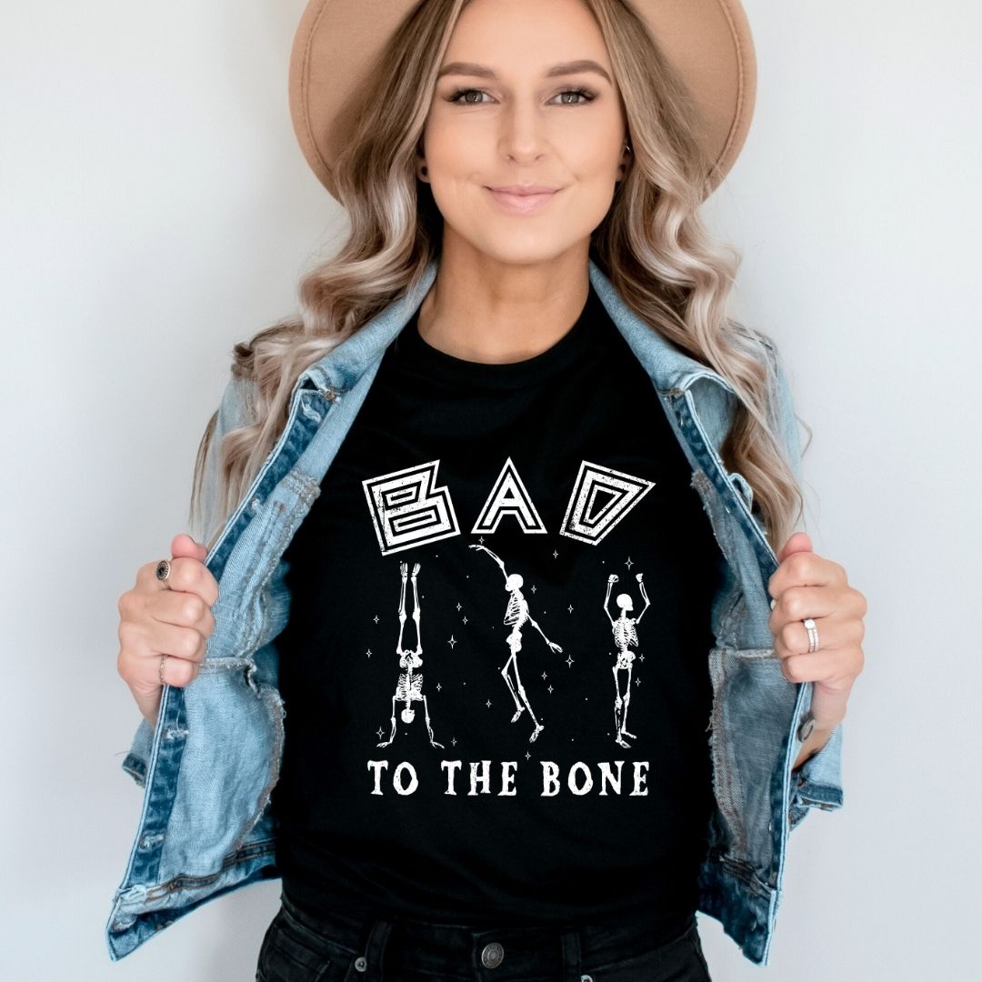 "Bad to the Bone" Distressed Halloween Teacher T-shirt