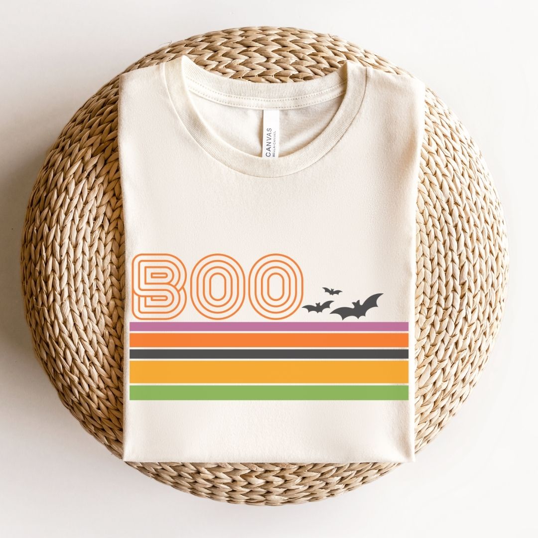 "Boo Retro Striped" Halloween Teacher T-shirt
