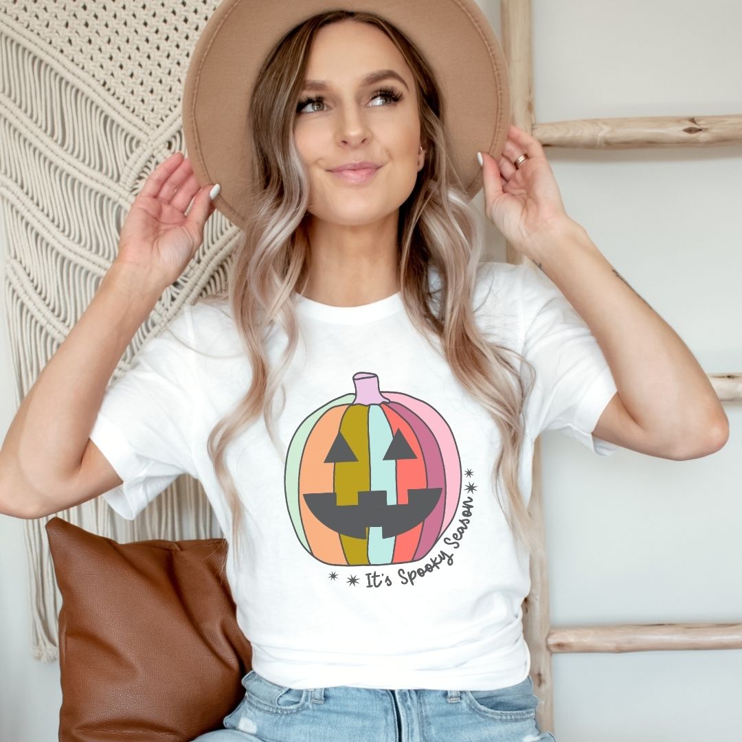 "It's Spooky Season" Colorful Pumpkin Halloween Teacher T-shirt