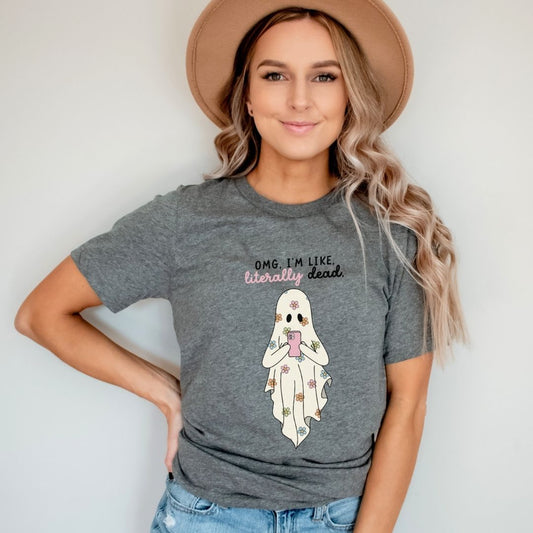 "OMG I'm Like Literally Dead" Floral Ghost Halloween Teacher T-shirt