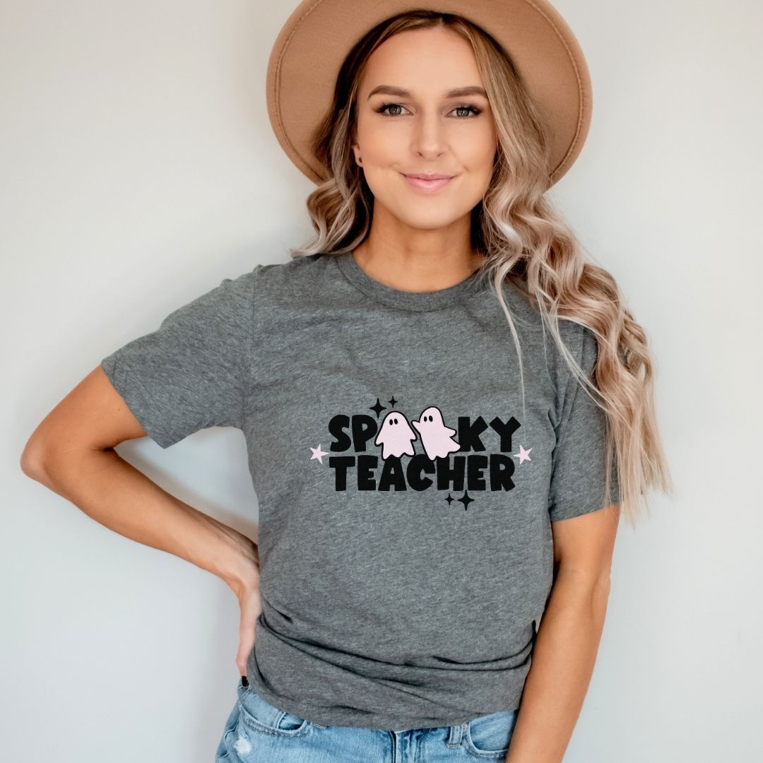 "Spooky Teacher" Block Letter Halloween Teacher T-shirt