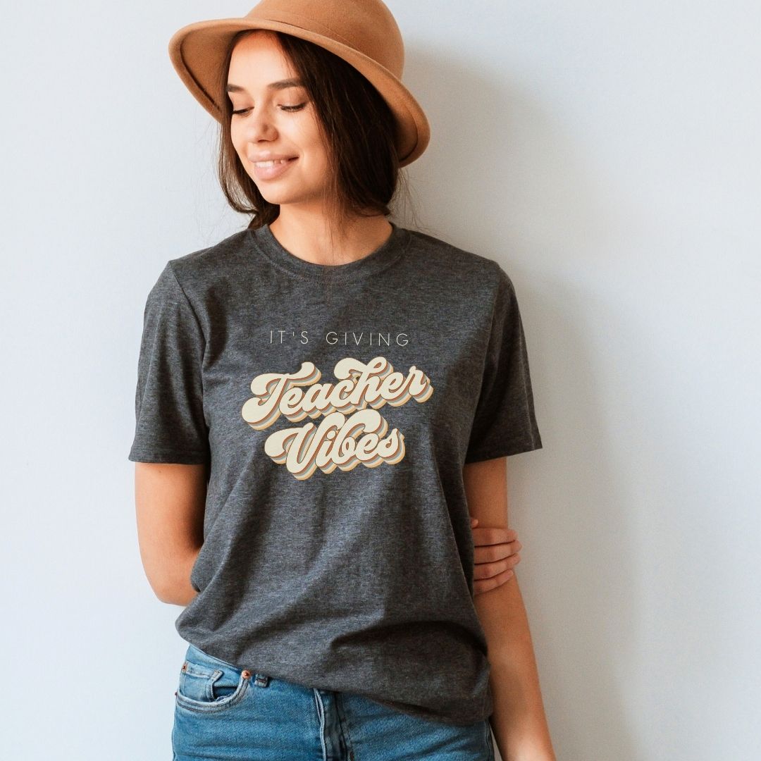 "It's Giving Teacher Vibes" Neutral Teacher T-shirt