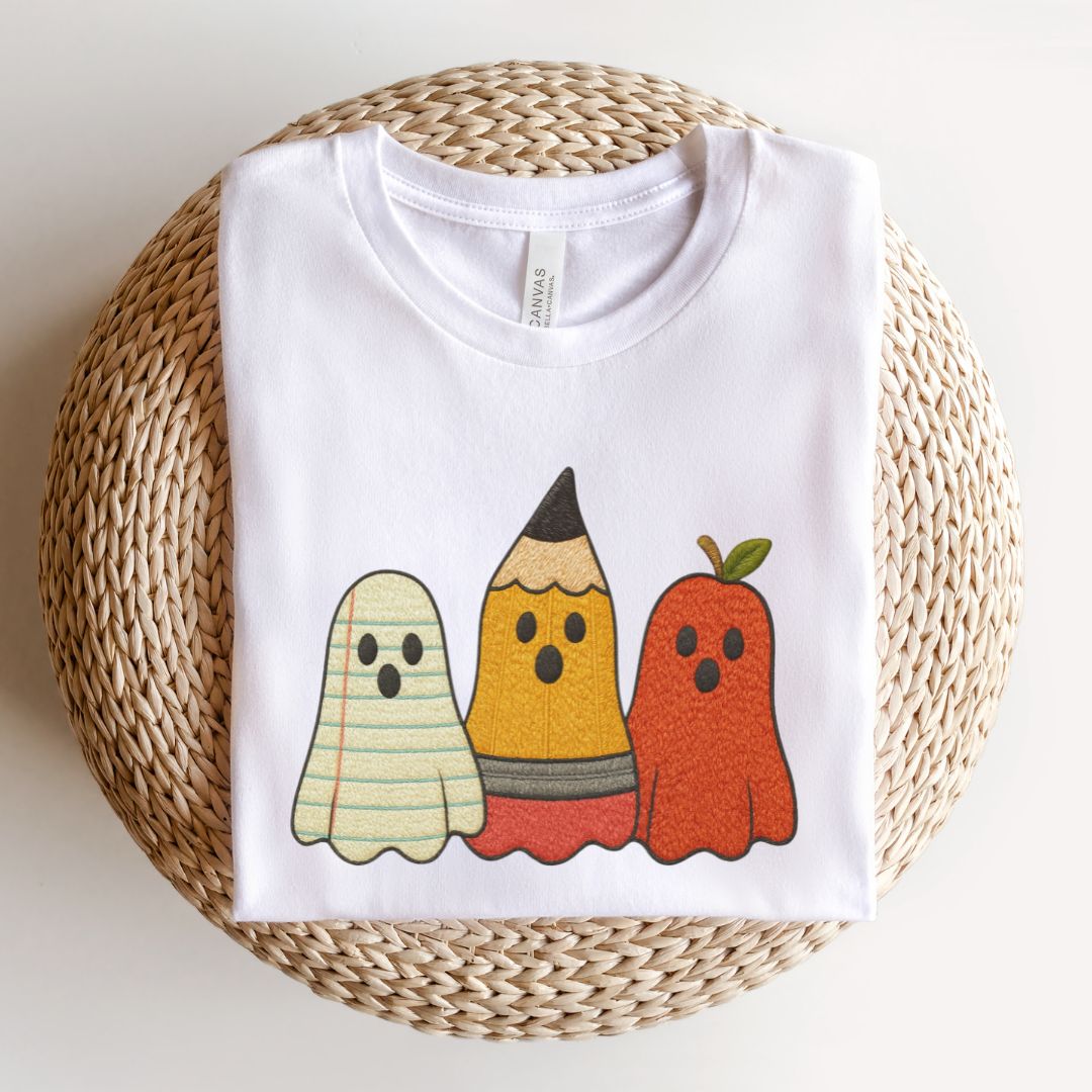 "Faux Embroidery Ghosts" Teacher T-shirt