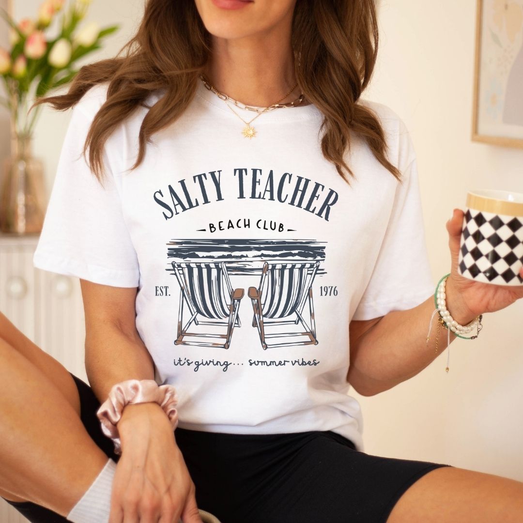 "Salty Teacher Beach Club" Beach Chairs Teacher T-shirt