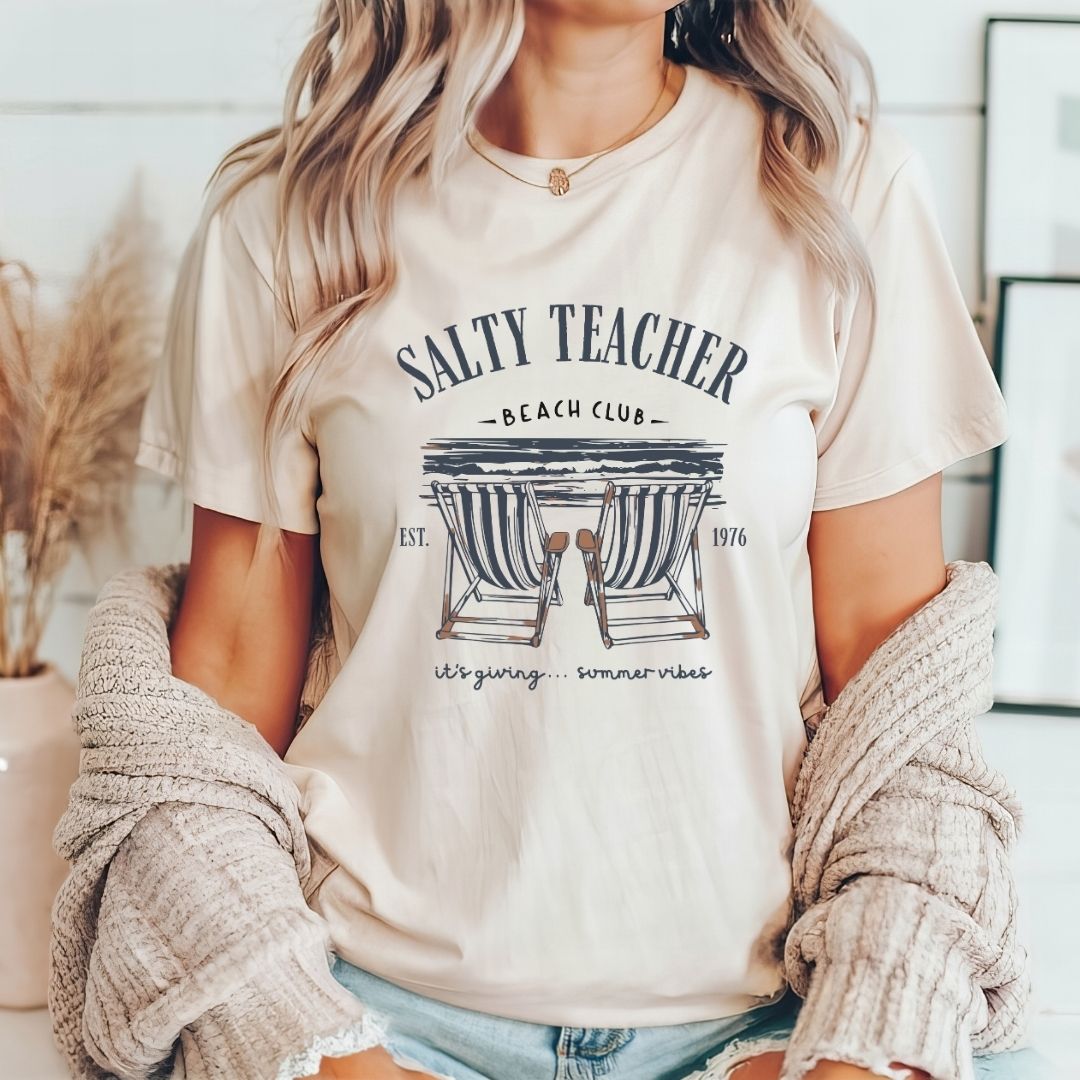 "Salty Teacher Beach Club" Beach Chairs Teacher T-shirt