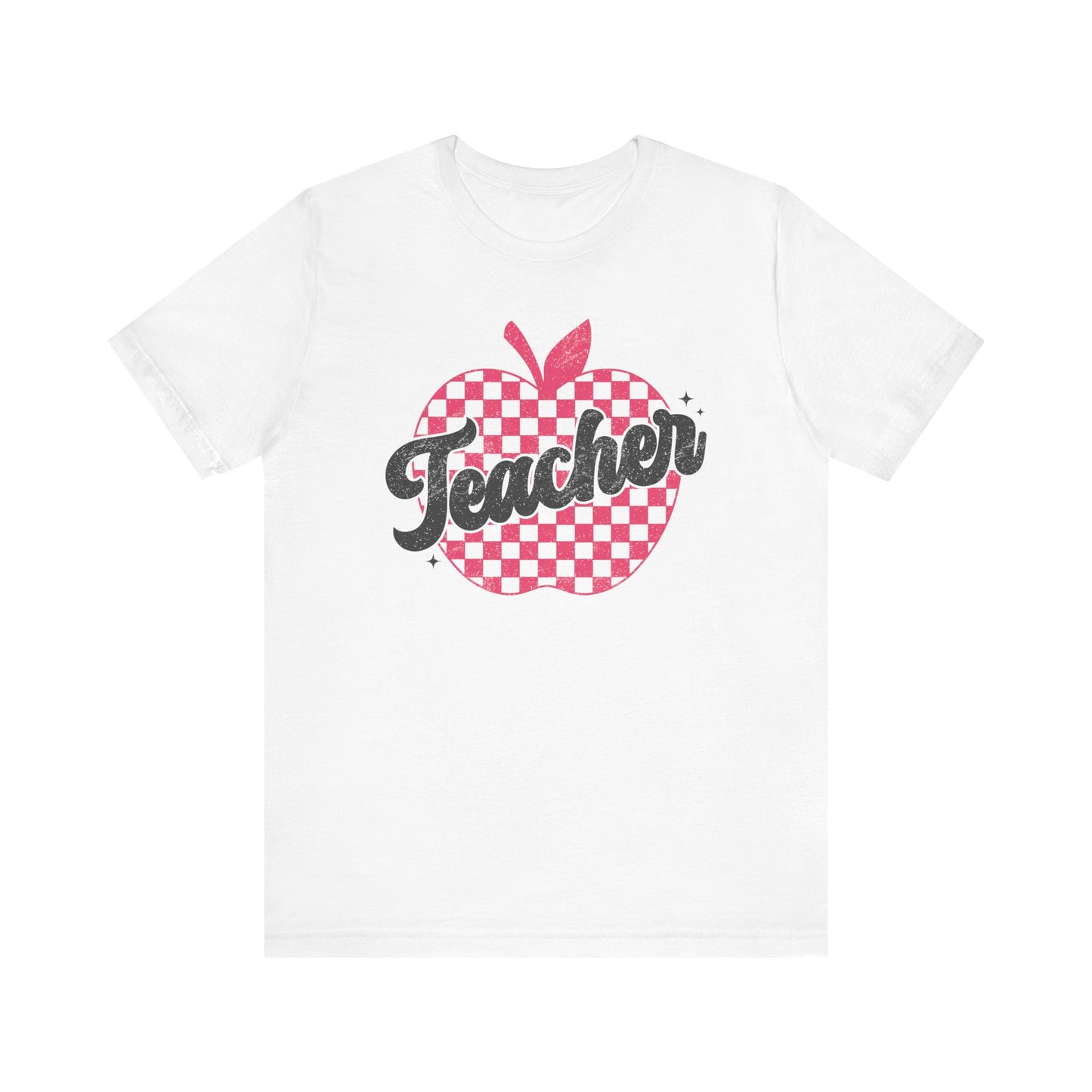 "Checkered Apple Teacher" Distressed Teacher T-shirt