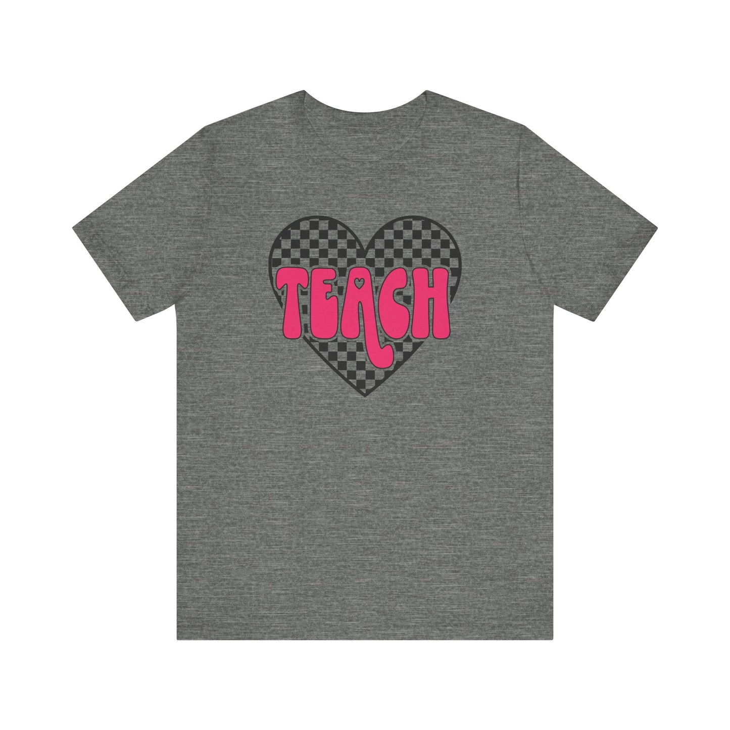 "Checkered Heart Teach" Teacher T-shirt