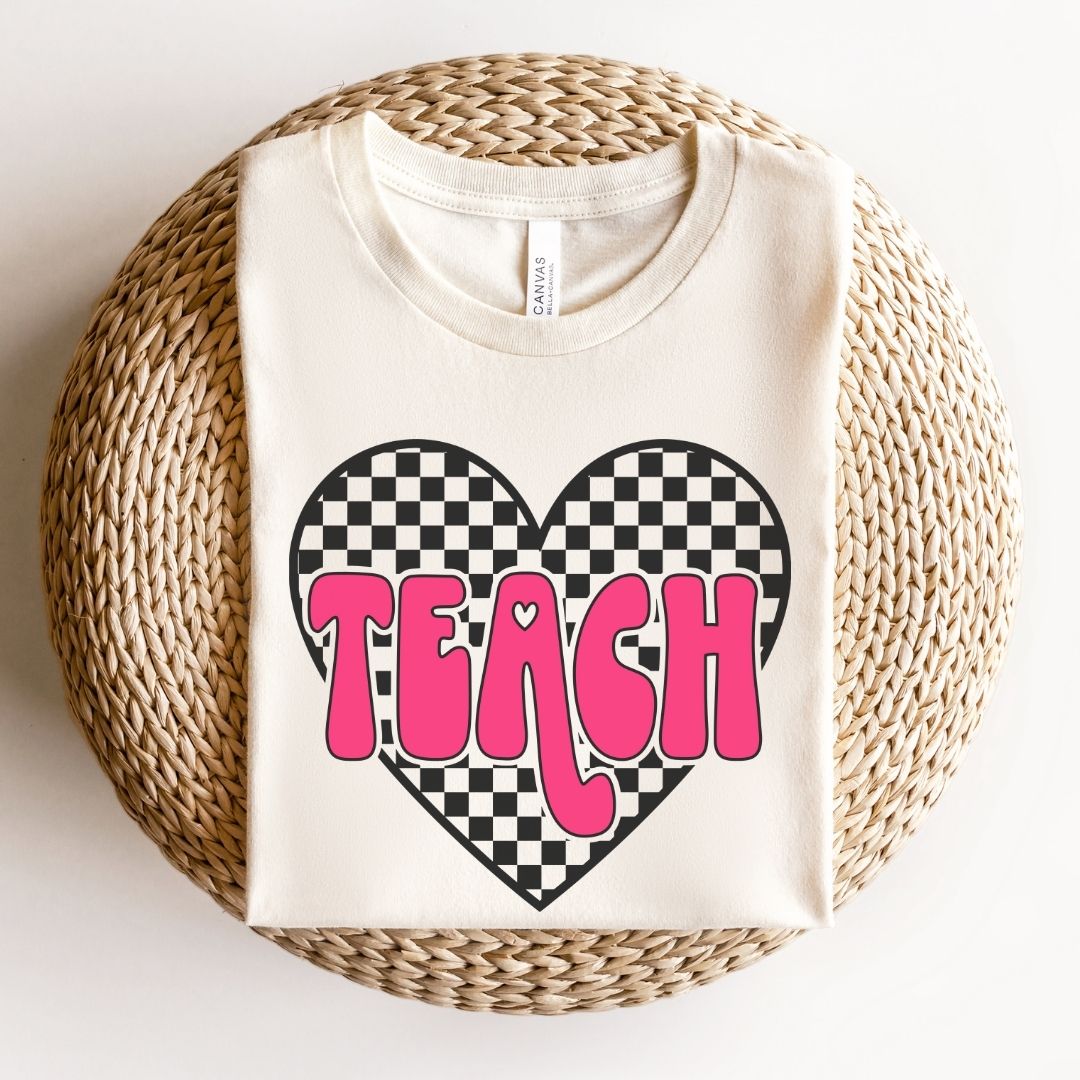 "Checkered Heart Teach" Teacher T-shirt