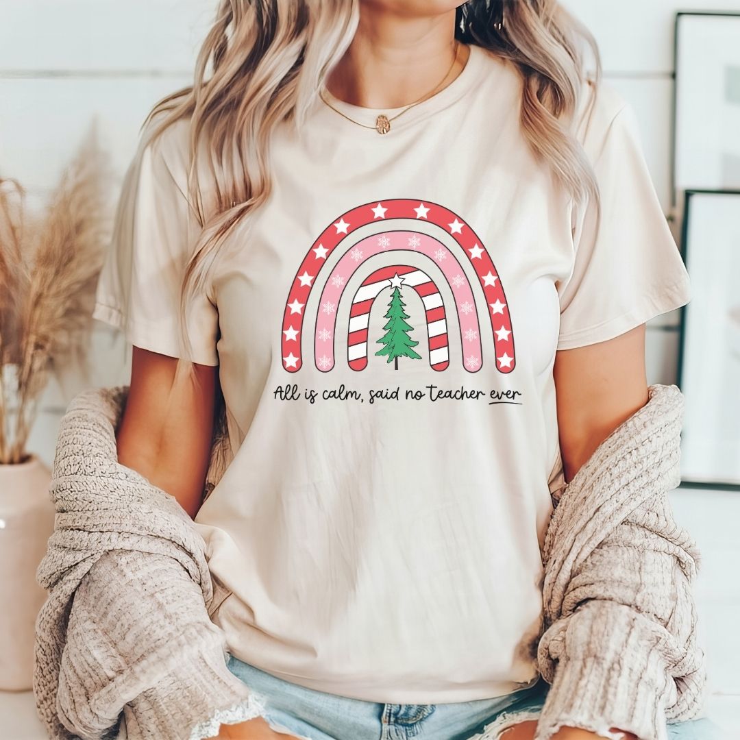 "All is Calm Said No Teacher Ever" Holiday Teacher T-shirt - Teacher Care Crate - T-Shirt