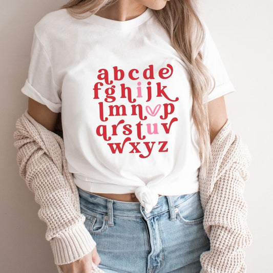"Alphabet I Heart U" Teacher T-shirt - Teacher Care Crate - T-Shirt