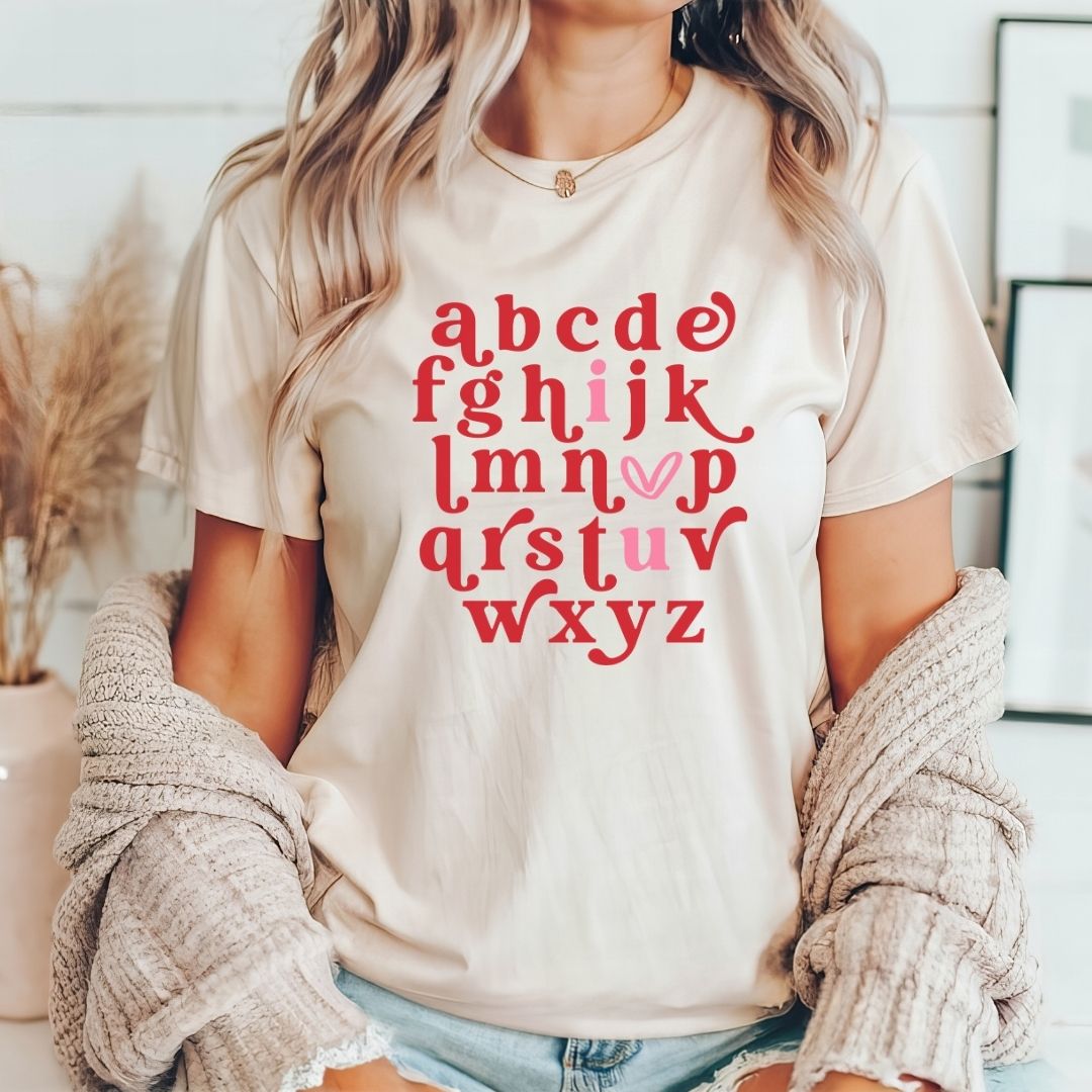 "Alphabet I Heart U" Teacher T-shirt - Teacher Care Crate - T-Shirt