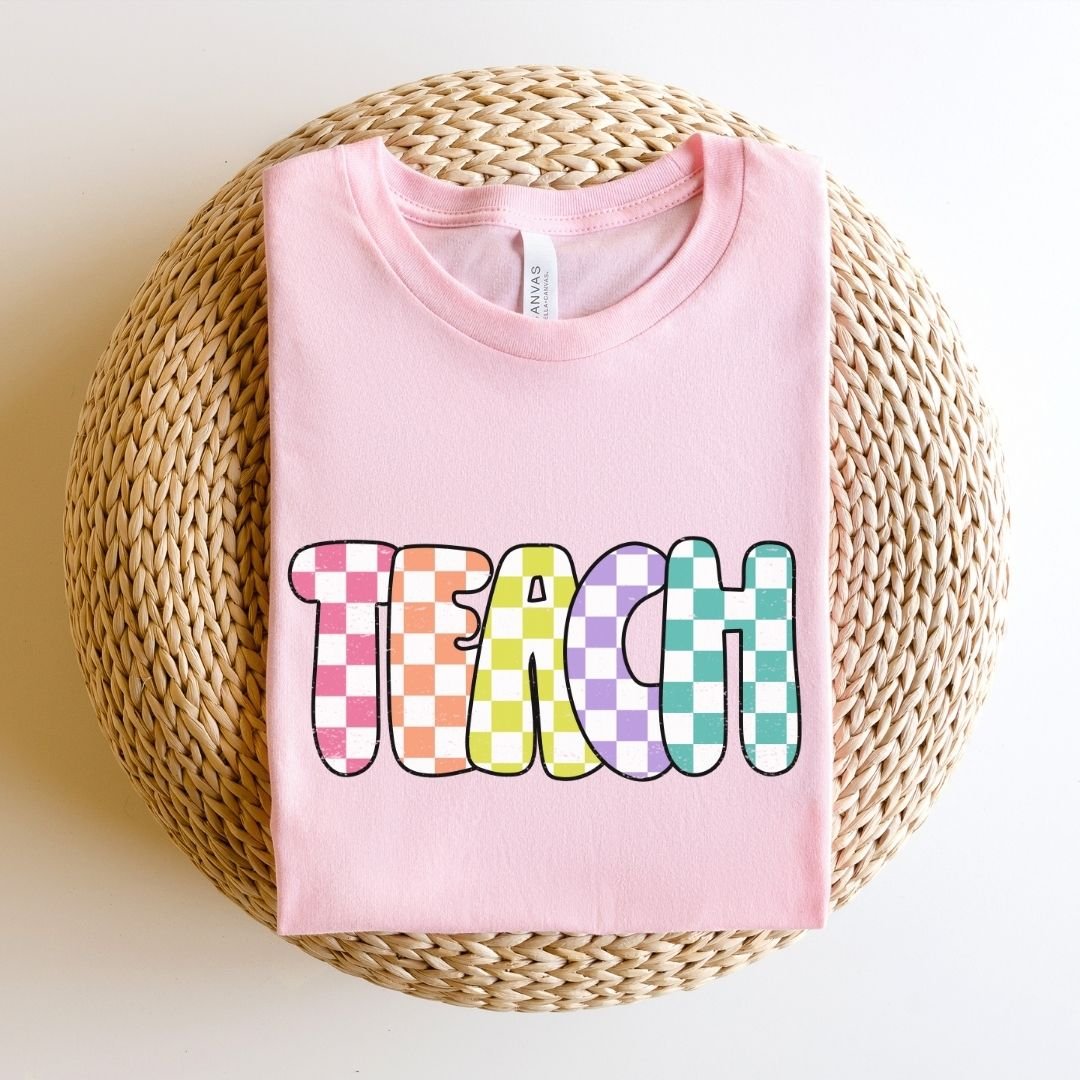 "Checkered Colorful Teach" Teacher T-shirt - Teacher Care Crate - T-Shirt
