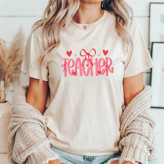 "Coquette Teacher" Bow Teacher T-shirt - Teacher Care Crate - T-Shirt