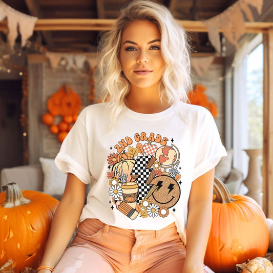 "Fall Retro 2nd" Grade Level Teacher T-shirt - Teacher Care Crate - T-Shirt