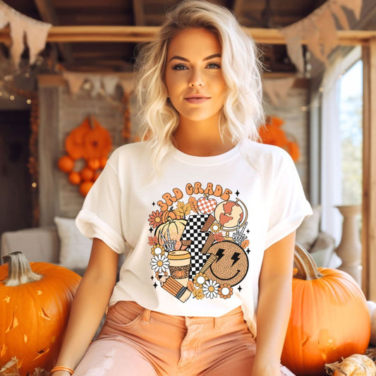 "Fall Retro 3rd" Grade Level Teacher T-shirt - Teacher Care Crate - T-Shirt