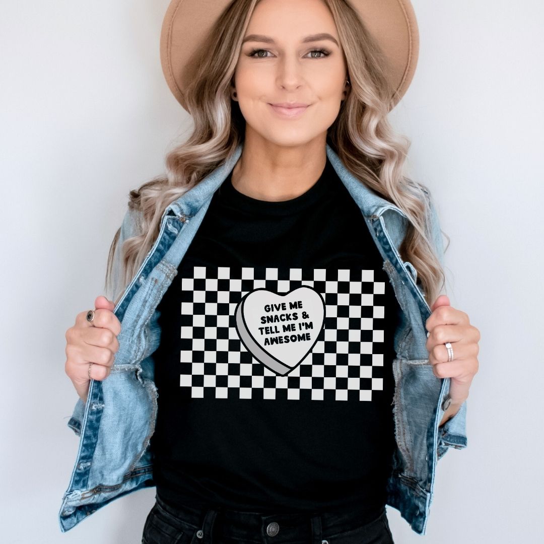"Give Me Snacks & Tell Me I'm Awesome" Valentine's Teacher T-shirt - Teacher Care Crate - T-Shirt