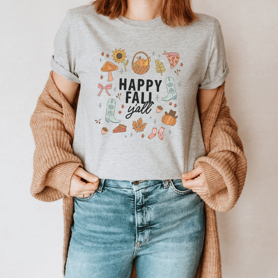 "Happy Fall Ya'll" Leaves Teacher T-shirt - Teacher Care Crate - T-Shirt