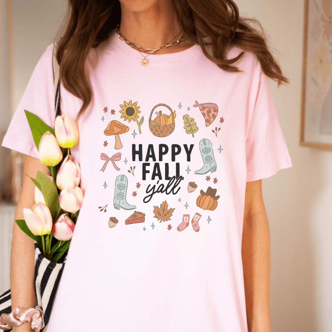 "Happy Fall Ya'll" Leaves Teacher T-shirt - Teacher Care Crate - T-Shirt