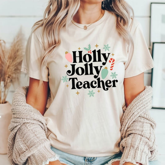 "Holly Jolly Teacher" Festive Teacher T-shirt - Teacher Care Crate - T-Shirt