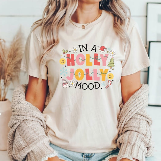 "In Holly Jolly Mood" Holiday Teacher T-shirt - Teacher Care Crate - T-Shirt