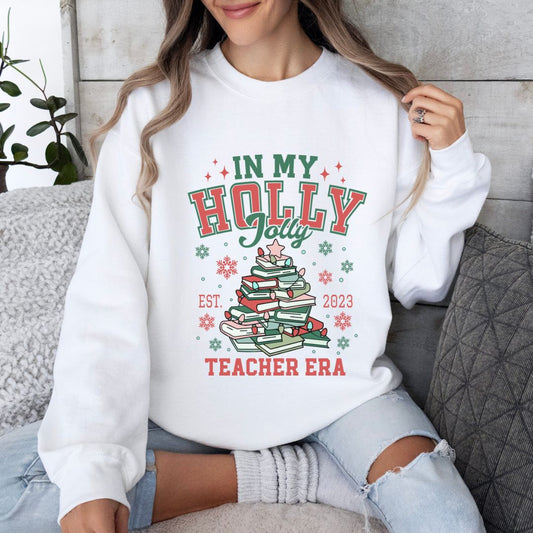 "In my Holly Jolly Teacher Era" Teacher Sweatshirt - Teacher Care Crate - Sweatshirt