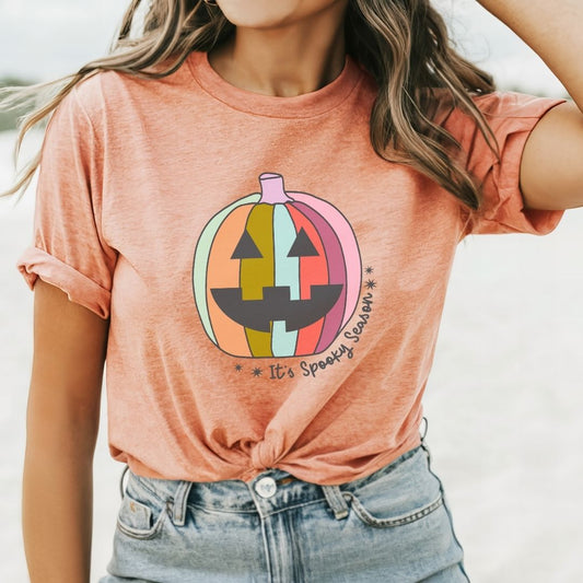 "It's Spooky Season" Colorful Pumpkin Halloween Teacher T-shirt - Teacher Care Crate - T-Shirt