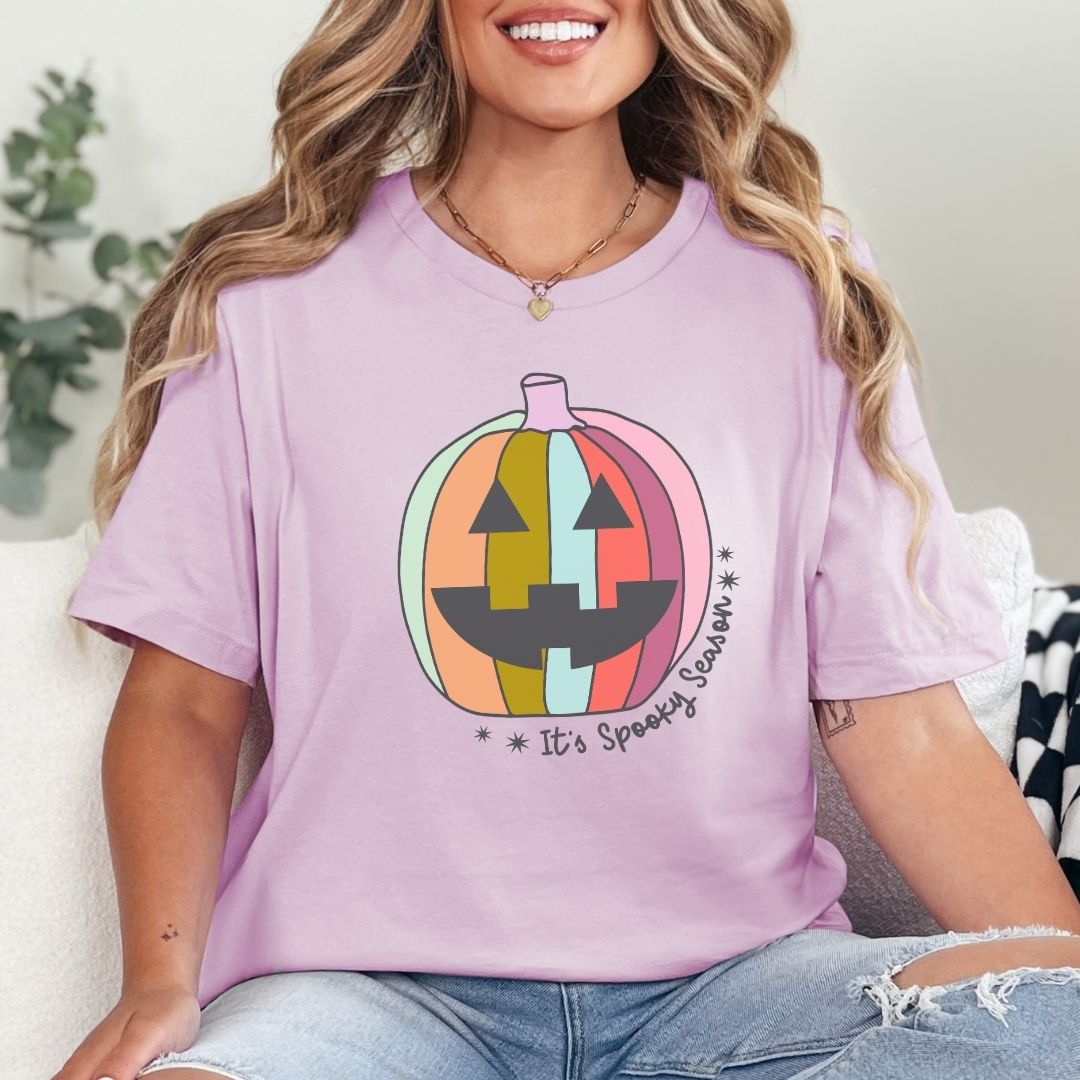"It's Spooky Season" Colorful Pumpkin Halloween Teacher T-shirt - Teacher Care Crate - T-Shirt