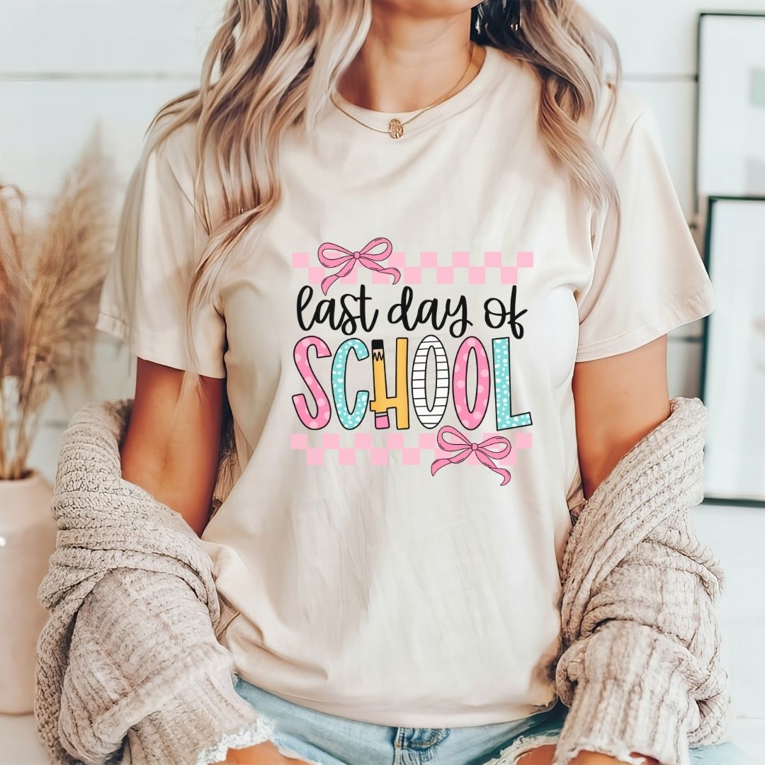 "Last Day of School" Coquette Bow Teacher T-shirt - Teacher Care Crate - T-Shirt