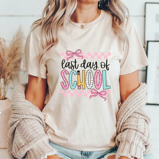 "Last Day of School" Coquette Bow Teacher T-shirt - Teacher Care Crate - T-Shirt
