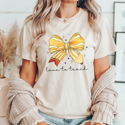 "Love to Teach" Pencil Bow Teacher T-shirt - Teacher Care Crate - T-Shirt