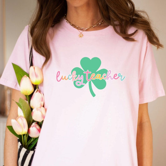 "Lucky Teacher" Shamrock St. Patrick's Day Teacher T-shirt - Teacher Care Crate - T-Shirt