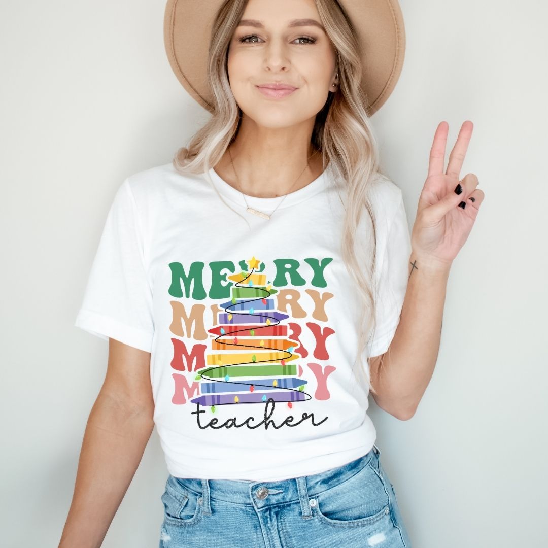 "Merry Teacher" Holiday T-shirt - Teacher Care Crate - T-Shirt
