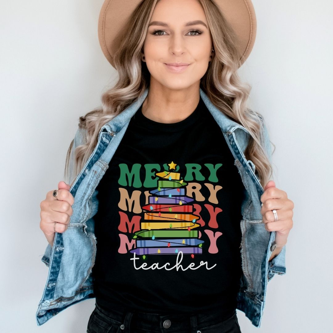 "Merry Teacher" Holiday T-shirt - Teacher Care Crate - T-Shirt