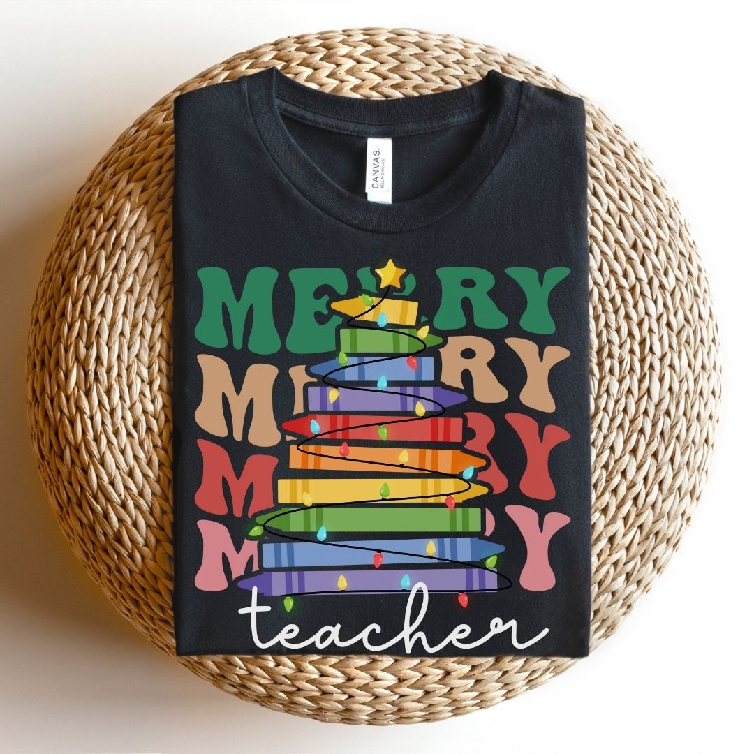 "Merry Teacher" Holiday T-shirt - Teacher Care Crate - T-Shirt