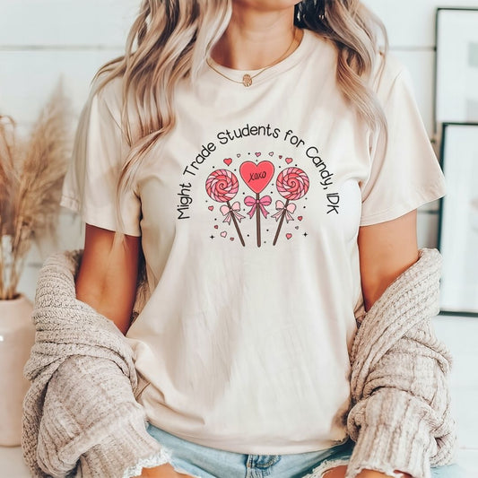 "Might Trade Students for Candy" Funny Teacher T-shirt - Teacher Care Crate - T-Shirt