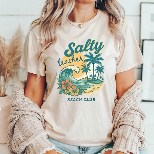 "Salty Teacher Beach Club" Retro Teacher T-shirt - Teacher Care Crate - T-Shirt