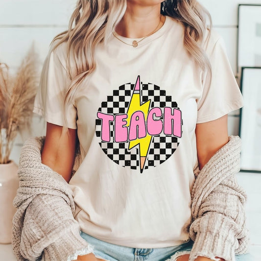 "TEACH" Pencil Lightning Distressed Teacher T-shirt - Teacher Care Crate - T-Shirt