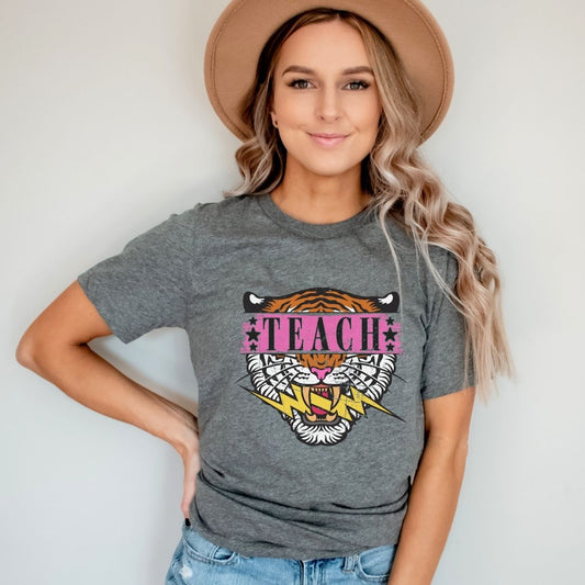 "TEACH Tiger" Distressed Teacher T-shirt - Teacher Care Crate - T-Shirt
