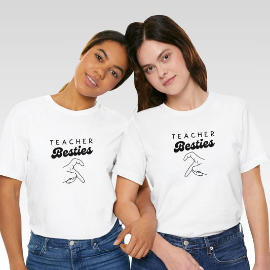 "Teacher Besties LEFT HAND" Teacher T-shirt - Teacher Care Crate - T-Shirt