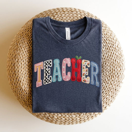 "Teacher" Mixed Patches Teacher T-shirt - Teacher Care Crate-T-Shirt