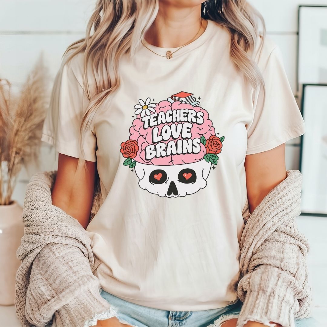 "Teachers Love Brains" Rosy Brain Teacher T-shirt - Teacher Care Crate - T-Shirt