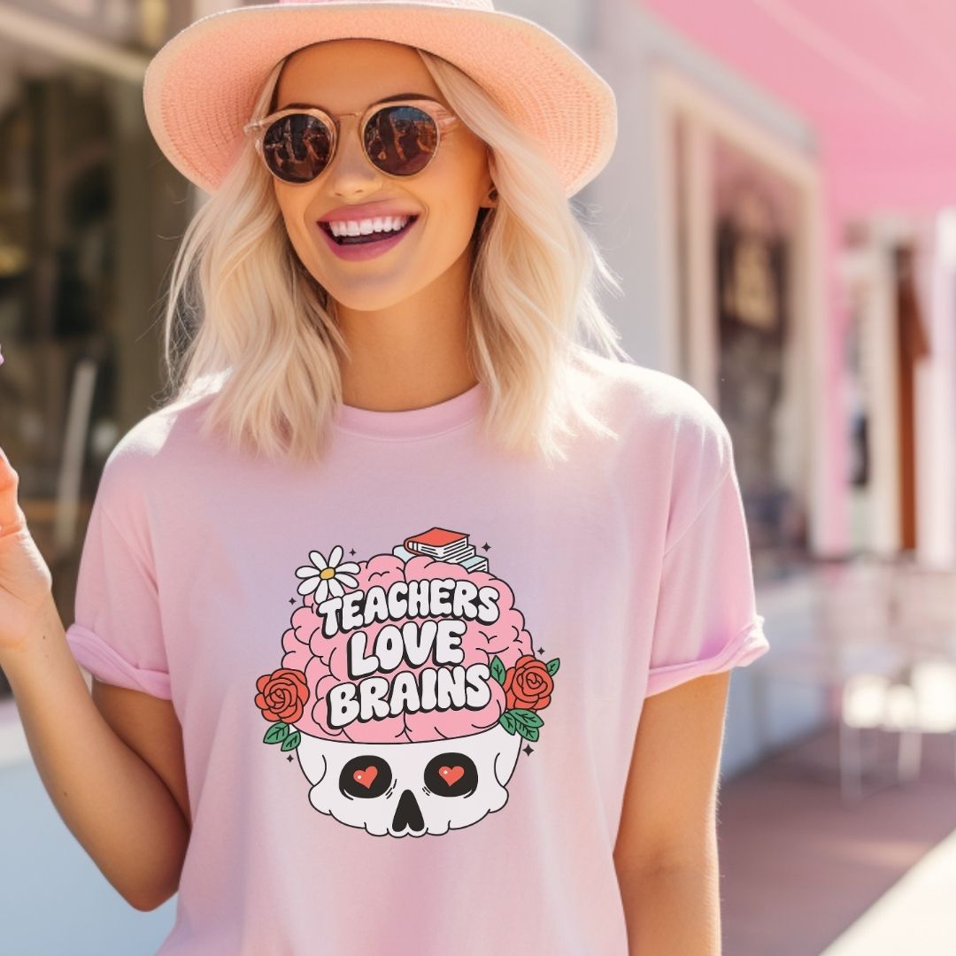 "Teachers Love Brains" Rosy Brain Teacher T-shirt - Teacher Care Crate - T-Shirt