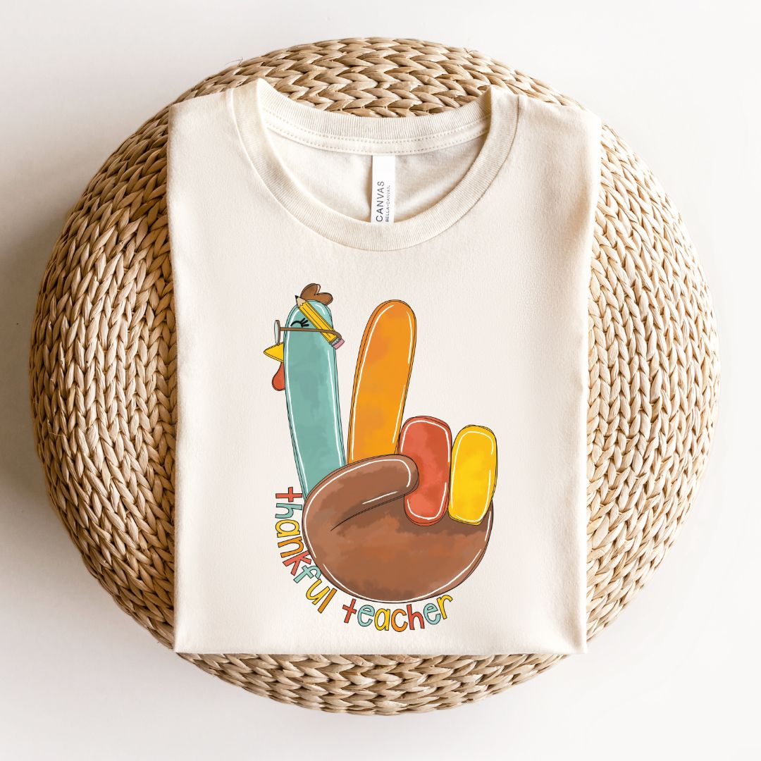 "Thankful Teacher Turkey Hand" Thanksgiving Teacher T-shirt - Teacher Care Crate - T-Shirt